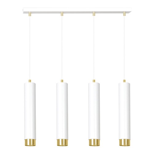 Lampa 4 wiszące tuby w kolorze biało - złotym.