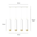 Lampa 4 wiszące tuby w kolorze biało - złotym.