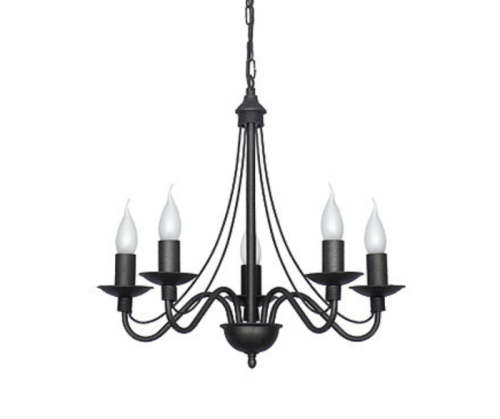 Czarny żyrandol świecznikowy na 5 żarówek.
