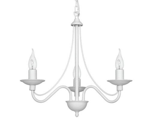 Mały biały żyrandol świecznikowy na 3 żarówki.