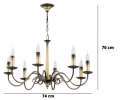 Duży żyrandol na 8 żarówek w kolorze starego złota.