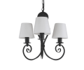 Mały żyrandol czarny z białymi abażurkami.