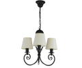 Czarny mały żyrandol z trzema abażurkami kremowymi.