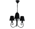 Mały czarny żyrandol z abażurkami.