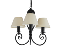 Mały czarny żyrandol z 3 abażurkami w kolorze kremowym.