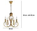 Żyrandol na 5 żarówek świecznikowych w kolorze złotym matowym.