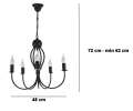Żyrandol klasyczny czarny na 5 żarówek typu płomyk.