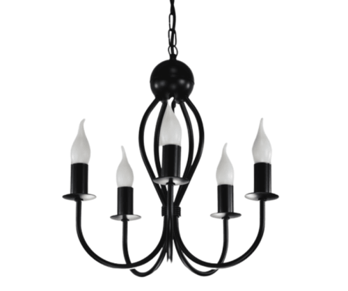 Żyrandol czarny świecznikowy na 5 żarówek.