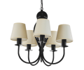Czarny klasyczny żyrandol na 5 żarówek z abażurkami kremowymi.