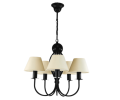 Klasyczny żyrandol czarny z kremowymi abażurami.