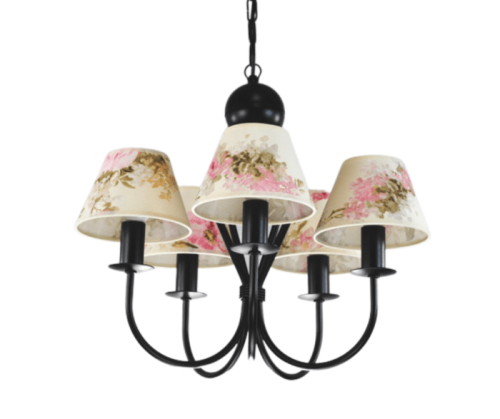 Żyrandol z abażurkami w kwiatuszki - róże.