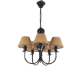 Żyrandol pięcioramienny z abażurami z naturalnej juty.