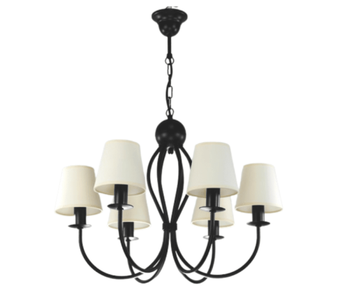 Klasyczny czarny żyrandol 6 ramienny z abażurkami kremowymi.