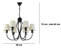 Czarny żyrandol z jasnobeżowymi abażurami.