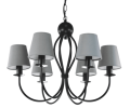 Żyrandol czarny z szarymi klosikami na 6 żarówek.
