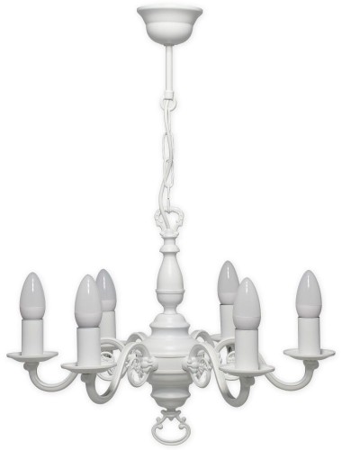 Klasyczny biały żyrandol świecznikowy na 6 żarówek.