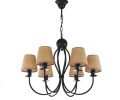 Żyrandol sześcioramienny z abażurkami z naturalnej juty.