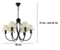 Żyrandol czarny z jasnobeżowymi abażurami.
