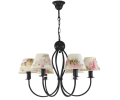 Czarny 6 ramienny żyrandol z klosikami w kwiatuszki- różyczki.