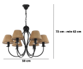 Czarny żyrandol z abażurami z naturalnego materiału - juty.