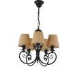 Czarny klasyczny żyrandol z abażurami w kolorze naturalnym.