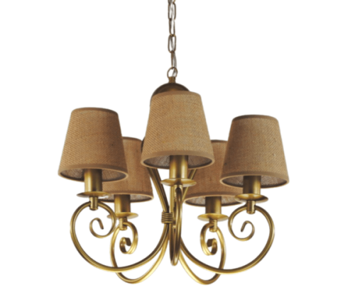 Klasyczna złota lampa z abażurami w kolorze naturalnym - juta.