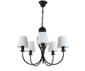 Klasyczna czarna lampa wisząca do pokoju z klosikami w kolorze białym.