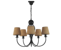 Czarny żyrandol do pokoju z klosikami w kolorze naturalnej juty.