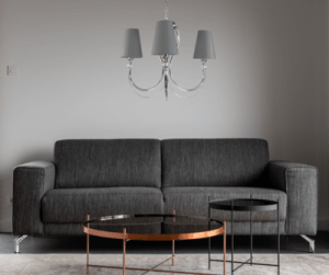 Srebrny żyrandol z szarymi abażurami Malani   R21687/S208