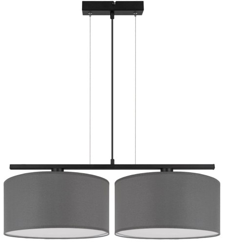 Lampa wisząca pozioma z dwoma dużymi szarymi abażurami.