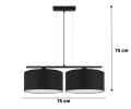 Nowoczesna pozioma lampa wisząca z 2 abażurami w kolorze czarnym. Abażury od spodu zaślepione blendą.