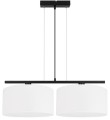 Lampa wisząca z 2 dużymi białymi abażurami.