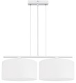 Lampa wisząca podłużna z 2 abażurami białymi.