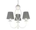 Biały żyrandol z szarymi abażurami w stylu shabby chic.