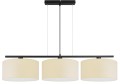 Nowoczesna lampa wisząca nad stół do salonu z 3 dużymi abażurami w kolorze kremowym.