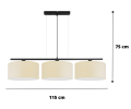 Lampa wisząca 3 punktowa do salonu i pokoju z abażurami w kolorze ecru.