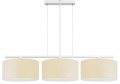 Lampa 3 punktowa wisząca z dużymi abażurami w kolorze jasnobeżowym.