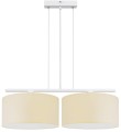 Lampa wisząca nad stół z 2 dużymi abażurami w kolorze kremowym.