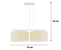 Lampa wisząca do sypialni z dwoma dużymi abażurami w kolorze jasnobeżowym.