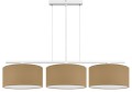 Lampa potrójna nad stół do jadalni z dużymi abażurami w kolorze "kawy z mlekiem".
