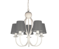 Żyrandol biały z szarymi abażurami - lampa w stylu shabby chic i prowansalskim.