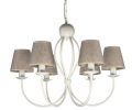 Biała lampa - żyrandol do sypialni z abażurami w kolorze lnu.
