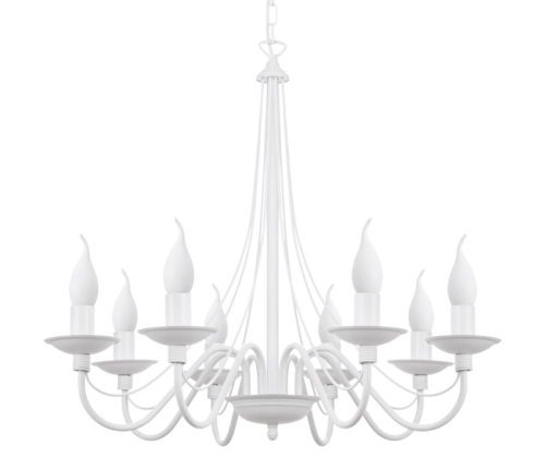 Biały żyrandol do dużego pokoju.