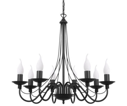 Czarny żyrandol do dużego pokoju.