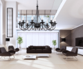 Żyrandol duży do wysokiego salonu w kolorze czarnym.