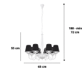 Lampa biała wisząca - klasyczna z czarnymi abażurami. Żyrandol czarno-biały.