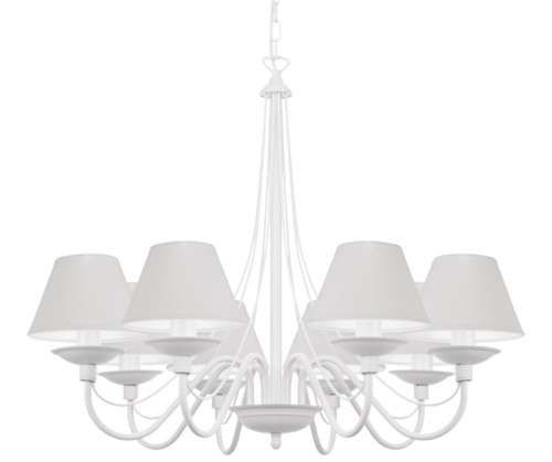 Biała klasyczna lampa wisząca z abażurami do salonu.