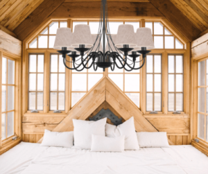 Czarny żyrandol abażury w kolorze  lnu  SANTA 397/P1/A /S005