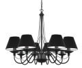 Duży klasyczny czarny żyrandol z klosikami - abażurami.