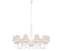 Duży żyrandol do salonów wysokich i sal. Abażury w kolorze kremowym.